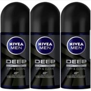 Nivea Men Deep Dry and Clean 3x50 ml Roll-On