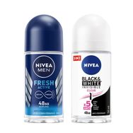 Nivea Men Fresh Active 50 ml Erkek Roll On Deodorant ve Black White Invisible Clear 50 ml Kadın Roll On Deodorant