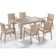 Novussi 6 Kişilik Cappucino Rattan Efektli Camlı Masa Takımı + 6 Koltuk