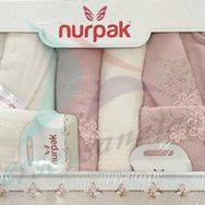 Nurpak Begonvil Nakışlı 10 Parça Krem-Gülkurusu Aile Bornoz Seti