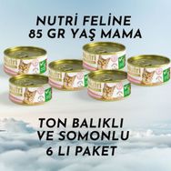 Nutri Feline Ton Balıklı ve Somonlu Tahılsız Konserve Yetişkin 6x85 gr Kedi Maması