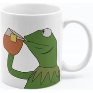 Offo Çay İçen Kermit Tasarımlı Beyaz 300 ml Bardak Kupa