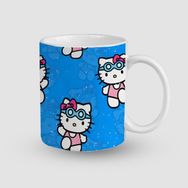 Offo Hello Kitty Blue Patern Kaplama Tasarımlı Beyaz 300 ml Bardak Kupa