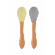 Oioi Mellow Yellow-Powder Grey Bambu Saplı Silikon 2'li Mama Kaşığı