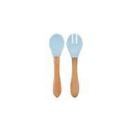 Oioi Mineral Blue Aqua Green Bambu Saplı Silikon Mama Kaşığı ve Çatal