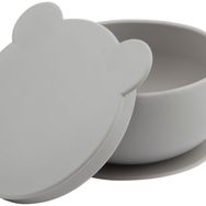 Oioi Vakum Tabanlı Powder Grey Silikon Kapaklı Kase
