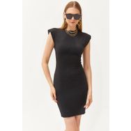Olalook ELB-19002097 Bisiklet Yaka Vatkalı Mini Siyah Elbise