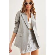 Olalook Kadın Açık Gri Tek Düğmeli Astarlı Cep Kapaklı Premium Blazer Ceket CKT-19000395