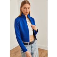 Olalook Kadın Saks Mavi Fermuarlı Scuba Ceket CKT-19000362