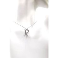Omar Silver Büyük Boy R Harf Zirkon Taşlı 925 Ayar Gümüş Kolye