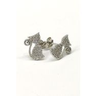 Omar Silver Kedi Model Zirkon Taşlı Beyaz 925 Ayar Kadın Gümüş Küpe