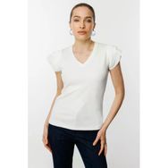 On Kadın Minimalist V Yaka Kısa Kol Bluz - Regular Fit
