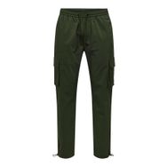 Only & Sons Onscommon 22029750 Haki Slim Fit Beli Lastikli ve Bağlamalı Pamuklu Erkek Kargo Pantolon