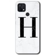 Oppo A15S Beyaz Mermer Desenli H Harfi Baskılı Uyumlu Silikon Kılıf