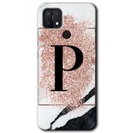 Oppo A15S Pembe Mermer Desenli P Harfi Baskılı Uyumlu Silikon Kılıf