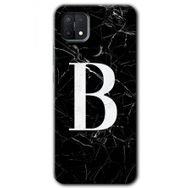 Oppo A15S Siyah Mermer Desenli B Harfi Baskılı Uyumlu Silikon Kılıf