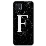Oppo A15S Siyah Mermer Desenli F Harfi Baskılı Uyumlu Silikon Kılıf