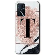 Oppo A16 Kılıf HD Desen Baskılı Arka Kapak - Pembe Mermer Desenli T Harfi Kılıf