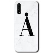 Oppo A31 Beyaz Mermer Desenli A Harfi Baskılı Uyumlu Silikon Kılıf