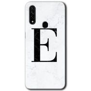 Oppo A31 Beyaz Mermer Desenli E Harfi Baskılı Uyumlu Silikon Kılıf