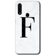 Oppo A31 Beyaz Mermer Desenli F Harfi Baskılı Uyumlu Silikon Kılıf