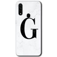 Oppo A31 Beyaz Mermer Desenli G Harfi Baskılı Uyumlu Silikon Kılıf