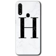 Oppo A31 Beyaz Mermer Desenli H Harfi Baskılı Uyumlu Silikon Kılıf