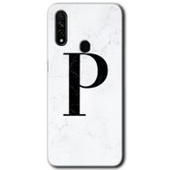 Oppo A31 Beyaz Mermer Desenli P Harfi Baskılı Uyumlu Silikon Kılıf