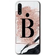 Oppo A31 Pembe Mermer Desenli B Harfi Baskılı Uyumlu Silikon Kılıf