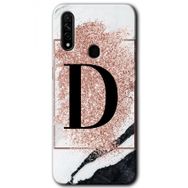 Oppo A31 Pembe Mermer Desenli D Harfi Baskılı Uyumlu Silikon Kılıf