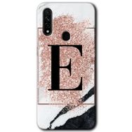 Oppo A31 Pembe Mermer Desenli E Harfi Baskılı Uyumlu Silikon Kılıf