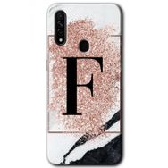 Oppo A31 Pembe Mermer Desenli F Harfi Baskılı Uyumlu Silikon Kılıf