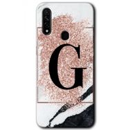 Oppo A31 Pembe Mermer Desenli G Harfi Baskılı Uyumlu Silikon Kılıf