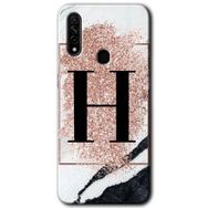 Oppo A31 Pembe Mermer Desenli H Harfi Baskılı Uyumlu Silikon Kılıf