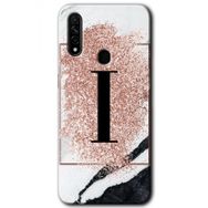 Oppo A31 Pembe Mermer Desenli İ Harfi Baskılı Uyumlu Silikon Kılıf