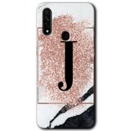 Oppo A31 Pembe Mermer Desenli J Harfi Baskılı Uyumlu Silikon Kılıf