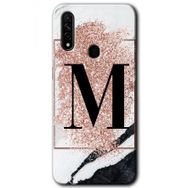 Oppo A31 Pembe Mermer Desenli M Harfi Baskılı Uyumlu Silikon Kılıf