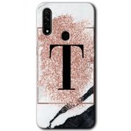 Oppo A31 Pembe Mermer Desenli T Harfi Baskılı Uyumlu Silikon Kılıf