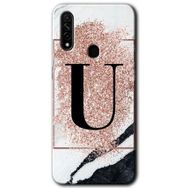 Oppo A31 Pembe Mermer Desenli U Harfi Baskılı Uyumlu Silikon Kılıf