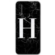 Oppo A31 Siyah Mermer Desenli H Harfi Baskılı Uyumlu Silikon Kılıf