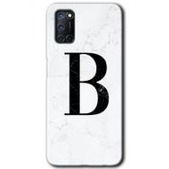 Oppo A52 Beyaz Mermer Desenli B Harfi Baskılı Uyumlu Silikon Kılıf