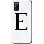 Oppo A52 Beyaz Mermer Desenli E Harfi Baskılı Uyumlu Silikon Kılıf