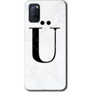 Oppo A52 Beyaz Mermer Desenli Ü Harfi Baskılı Uyumlu Silikon Kılıf