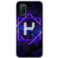 Oppo A52 Dark Neon Yaprak H Harfi Baskılı Uyumlu Silikon Kılıf