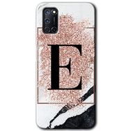 Oppo A52 Pembe Mermer Desenli E Harfi Baskılı Uyumlu Silikon Kılıf