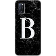 Oppo A52 Siyah Mermer Desenli B Harfi Baskılı Uyumlu Silikon Kılıf