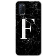 Oppo A52 Siyah Mermer Desenli F Harfi Baskılı Uyumlu Silikon Kılıf