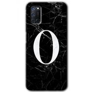 Oppo A52 Siyah Mermer Desenli O Harfi Baskılı Uyumlu Silikon Kılıf