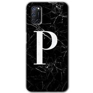 Oppo A52 Siyah Mermer Desenli P Harfi Baskılı Uyumlu Silikon Kılıf