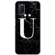 Oppo A52 Siyah Mermer Desenli U Harfi Baskılı Uyumlu Silikon Kılıf